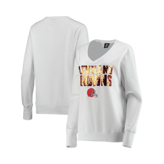 Women's White Cleveland Browns Victory V-Neck Pullover Sweatshirt