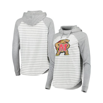 Women's Heathered Gray, White Maryland Terrapins Gloria Raglan Long Sleeve Hoodie T-shirt