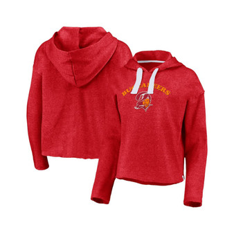 Women's Heathered Red Tampa Bay Buccaneers Sport Resort Vintage-Like Arc Cropped Raw Edge Pullover Hoodie