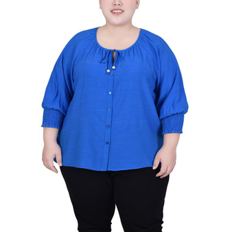 Plus Size 3/4 Sleeve Button Front Blouse
