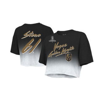 Women's Threads Mark Stone Black Vegas Golden Knights 2023 Stanley Cup Champions Name and Number Dip-Dye Cropped T-shirt