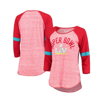 Women's Heathered Red Super Bowl Lv Upper Deck 3/4-Sleeve Raglan T-Shirt