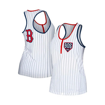 Women's White Boston Red Sox Pinstripe Henley Racerback Tank Top