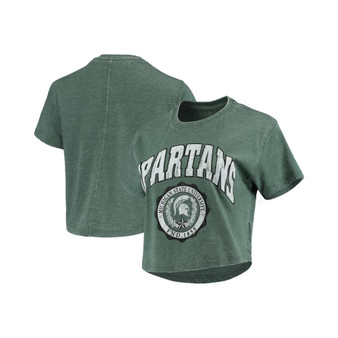 Women's Pressbox Green Michigan State Spartans Edith Vintage-Inspired Burnout Crop T-shirt