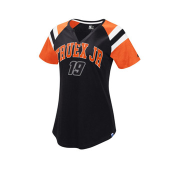 Women's Black, Orange Martin Truex Jr Game On Notch V-Neck T-shirt