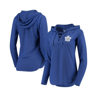 Women's Blue Toronto Maple Leafs Soaring Puck Pullover Lace-Up V-Neck Hoodie
