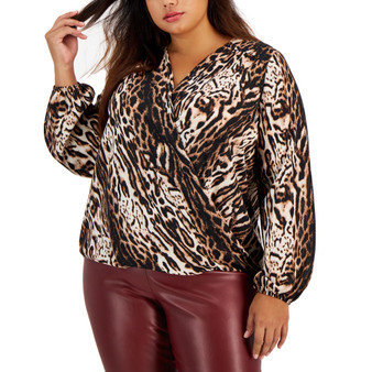 Plus Size Animal-Print High-Low Blouse, Created for Macy's