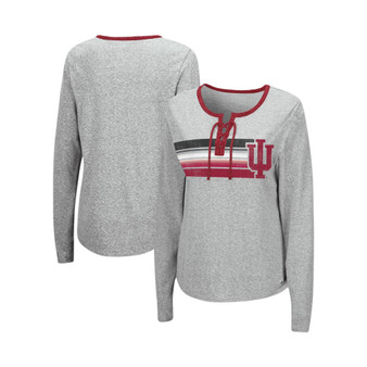 Women's Heathered Gray Indiana Hoosiers Sundial Tri-Blend Long Sleeve Lace-Up T-shirt
