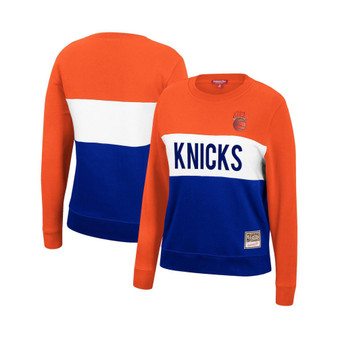 Women's Blue and Orange New York Knicks Hardwood Classics Colorblock 2.0 Pullover Sweatshirt