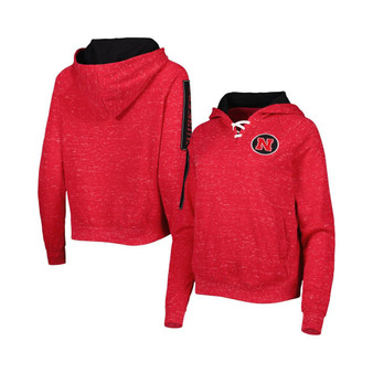 Women's Scarlet Nebraska Huskers The Devil Speckle Lace-Placket Raglan Pullover Hoodie