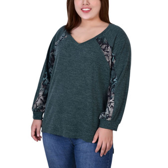 Plus Size Long Sleeve Combo Top