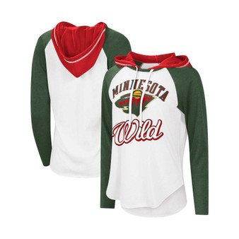 Women's White, Green Minnesota Wild MVP Raglan Hoodie T-shirt