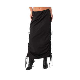 Women's Low Waist Nylon Maxi Skirt With Gathering On The Sides