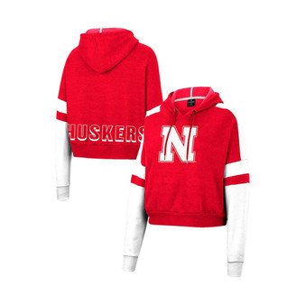 Women's Scarlet Nebraska Huskers Throwback Stripe Arch Logo Cropped Pullover Hoodie