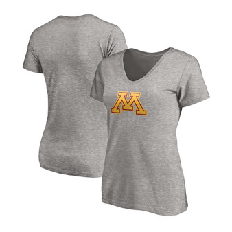 Women's Heathered Gray Minnesota Golden Gophers Primary Logo V-Neck T-shirt