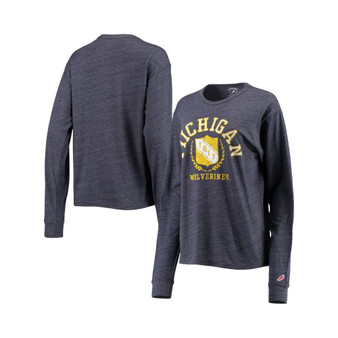 Women's Heathered Navy Michigan Wolverines Seal Victory Falls Oversized Tri-Blend Long Sleeve T-shirt