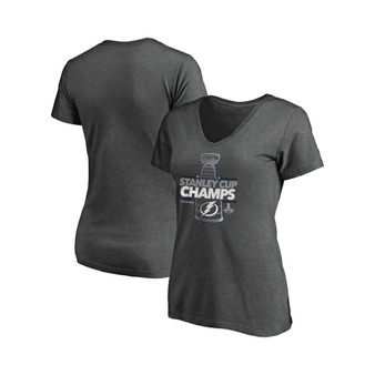 Women's Branded Heather Charcoal Tampa Bay Lightning 2020 Stanley Cup Champions Locker Room Plus Size Laser Shot V-Neck T-shirt