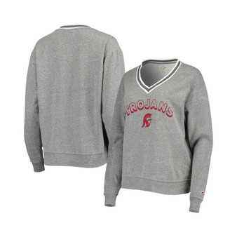 Women's Heathered Gray USC Trojans Victory Springs Tri-Blend V-Neck Pullover Sweatshirt