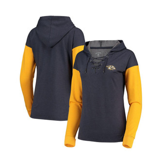 Women's Heathered Navy and Gold Nashville Predators Amaze Lace-Up Hoodie Tri-Blend Long Sleeve T-shirt