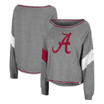 Women's Heather Gray Alabama Crimson Tide Amped Chevron Stripe Raglan Boat Neck Pullover Sweatshirt