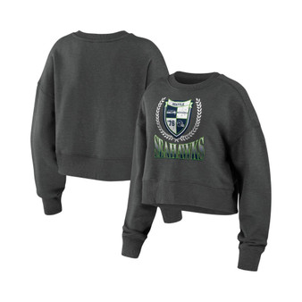 Women's Charcoal Seattle Seahawks Fleece Cropped Pullover Sweatshirt