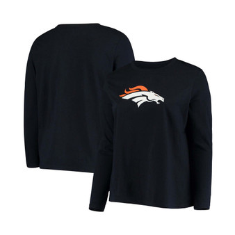 Women's Plus Size Navy Denver Broncos Primary Logo Long Sleeve T-shirt