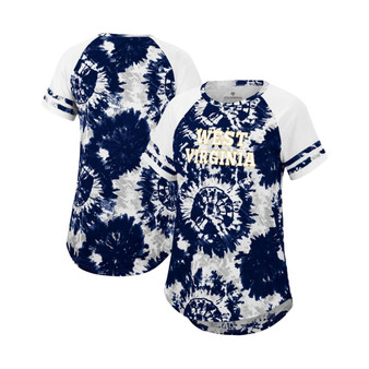 Women's Navy, White West Virginia Mountaineers Annie Oversized Tie-Dye Raglan T-shirt