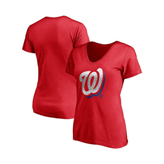 Women's Branded Red Washington Nationals Red, White and Team V-Neck T-shirt