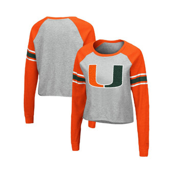 Women's Heathered Gray and Orange Miami Hurricanes Decoder Pin Raglan Long Sleeve T-shirt