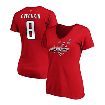 Women's Alexander Ovechkin Red Washington Capitals Authentic Stack Name and Number V-Neck T-shirt