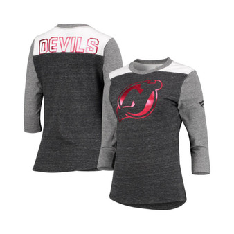 Women's Branded Heathered Black New Jersey Devils Iconic 3/4-Sleeve T-shirt