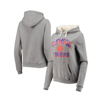 Women's Heathered Gray Clemson Tigers Plaid Sherpa Pullover Hoodie