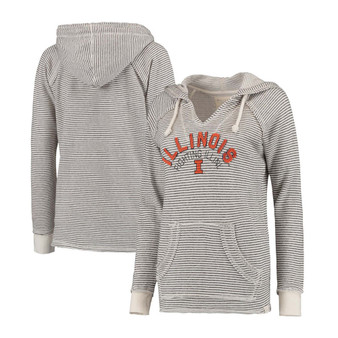 Women's Cream Illinois Fighting Illini Striped French Terry V-Neck Hoodie
