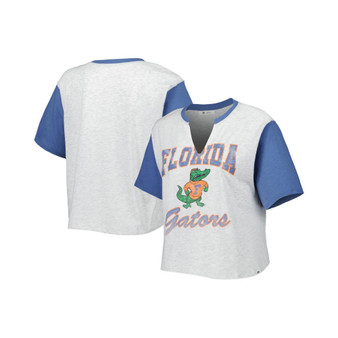 Women's Gray and Royal Florida Gators Dolly Cropped V-Neck T-shirt