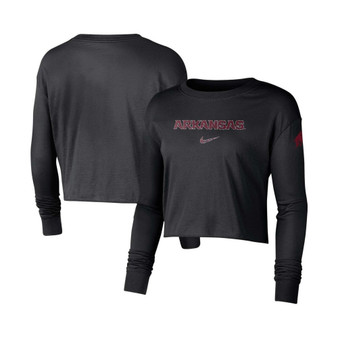 Women's Black Arkansas Razorbacks 2-Hit Cropped Long Sleeve Logo T-shirt