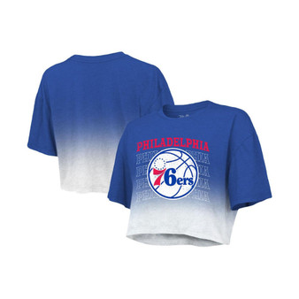 Women's Threads Royal and White Philadelphia 76ers Repeat Dip-Dye Cropped T-shirt