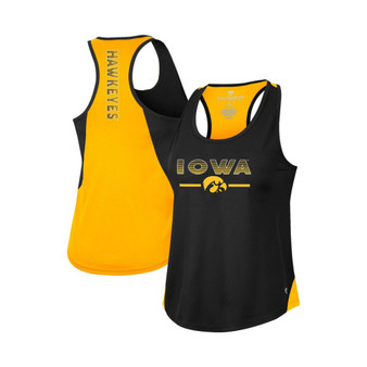 Women's Black Iowa Hawkeyes Sachs 2-Hit Scoop Neck Racerback Tank Top