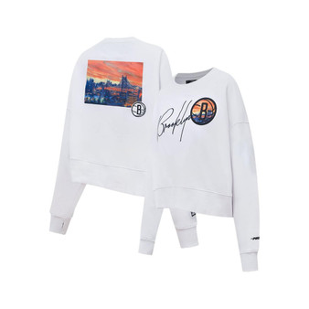 Women's White Brooklyn Nets City Scape Pullover Sweatshirt
