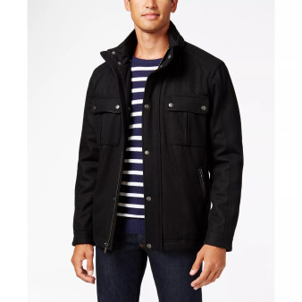 Wool Melton Trucker with Faux Leather Trim