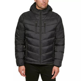 Men's Chevron Quilted Hooded Puffer Jacket, Created for Macy's
