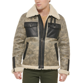 Men's Faux Leather Shortie Rancher Jacket with Fleece Accents