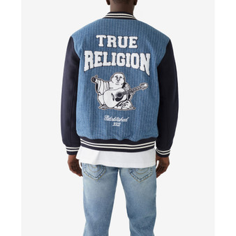 Men's Pinstripe Varsity Bomber Jacket