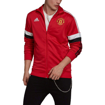 Men's Red Manchester United 3-Stripe Full-Zip Track Jacket