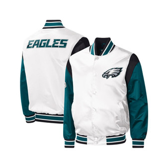 Men's White Philadelphia Eagles Throwback Warm Up Pitch Satin Full-Snap Varsity Jacket