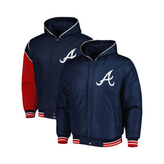Men's Navy Atlanta Braves Reversible Fleece Full-Snap Hoodie Jacket