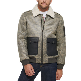 Men's Faux Shearling Aviator Bomber Jacket