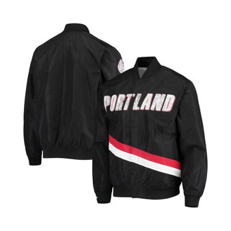 Men's Portland Trail Blazers Black Hardwood Classics 75th Anniversary Authentic Warmup Full-Snap Jacket