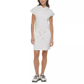 Women's Cap-Sleeve Drawstring-Waist Hoodie Dress