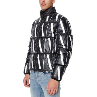 Men's Allover Logo Print Zip-Front Puffer Jacket