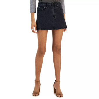 Juniors' Side-Slit A-Line Denim Mini Skirt, Created for Macy's